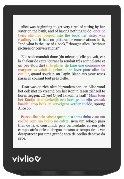 Liseuse Vivlio Light HD Color bleu acier affichant une page en couleur