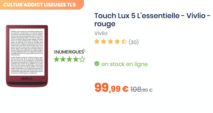 Liseuse Vivlio Touch Lux 5 - rouge - Decitre